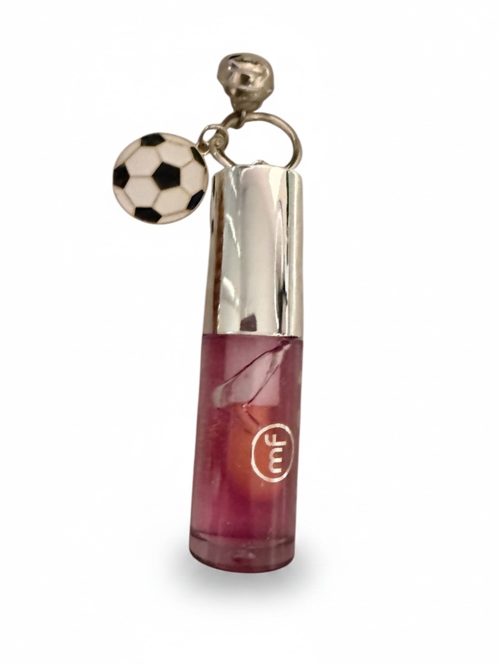 Unbranded Pink Lip Gloss Keychain with Silver Cap and Soccer Charm